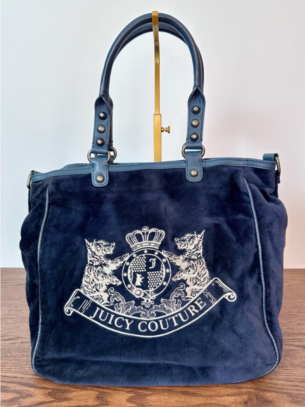 Juicy Couture Y2K Velour Navy Tote with Scottie Logo Crest